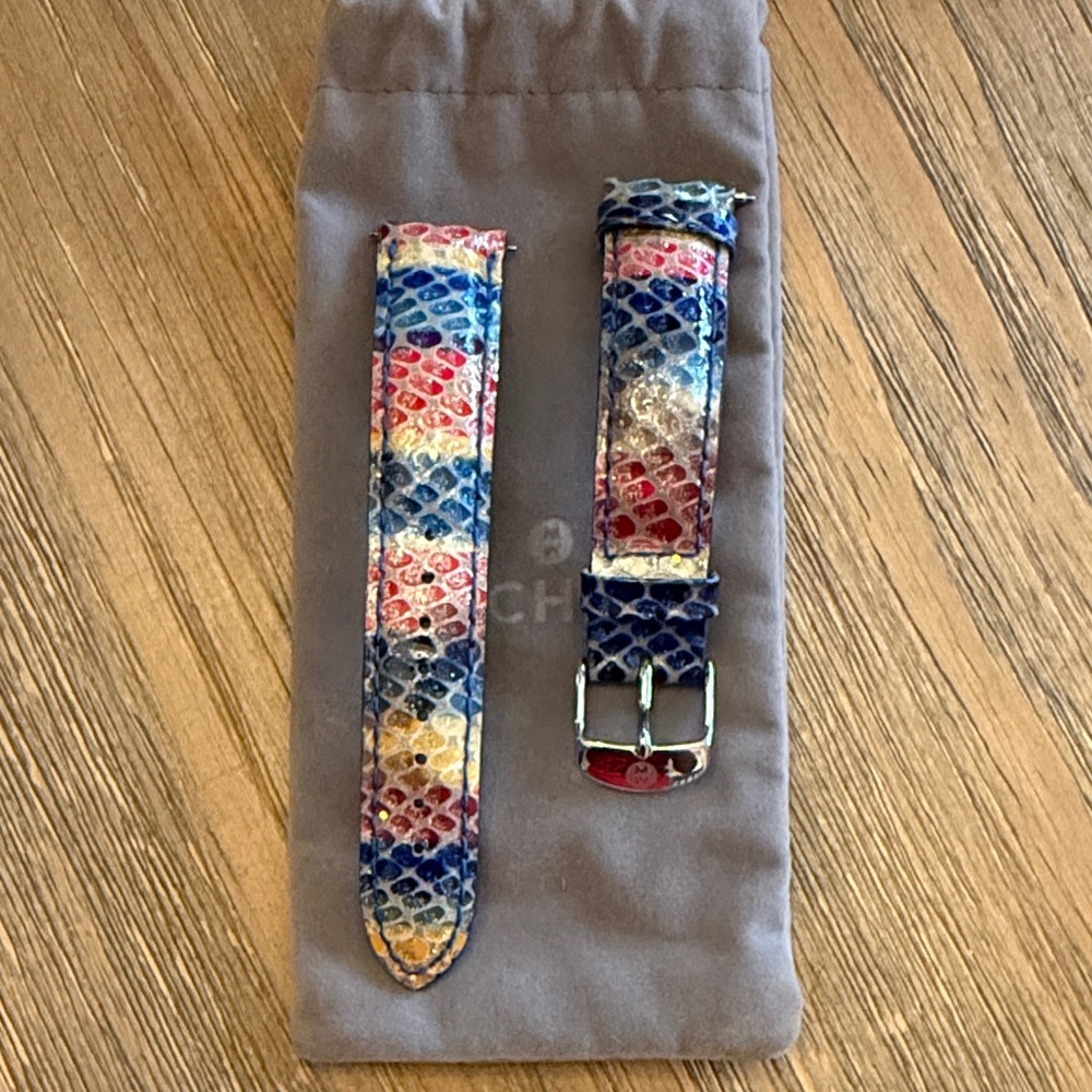 Michele Blue and Red Patterned Watch Strap